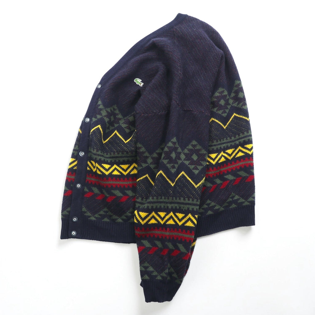 LACOSTE 80s French-made Vintage Knit Cardigan L French Lacoste Fair Isle Pattern