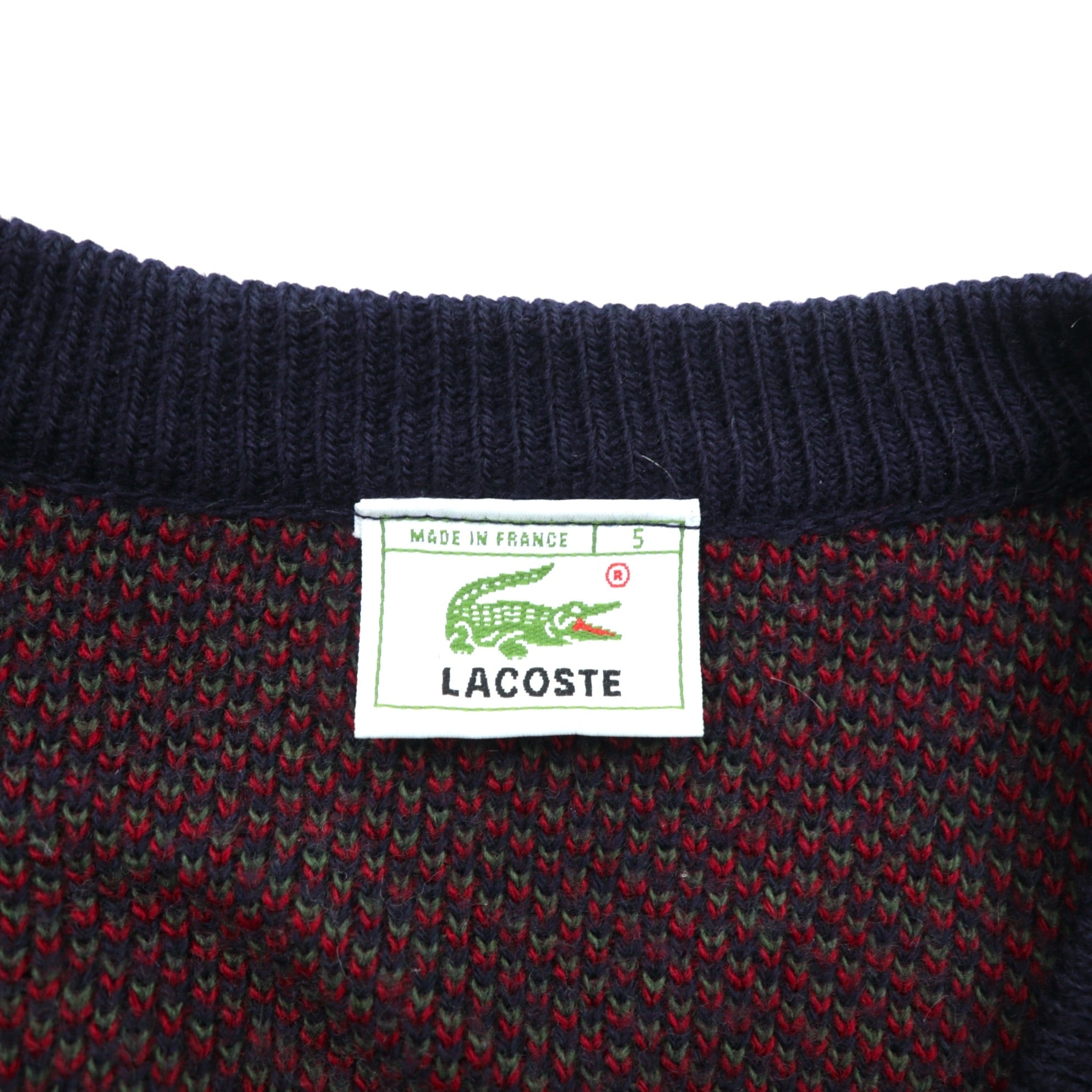 LACOSTE 80s French-made Vintage Knit Cardigan L French Lacoste Fair Isle Pattern
