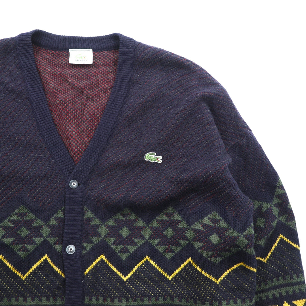 LACOSTE 80s French-made Vintage Knit Cardigan L French Lacoste Fair Isle Pattern
