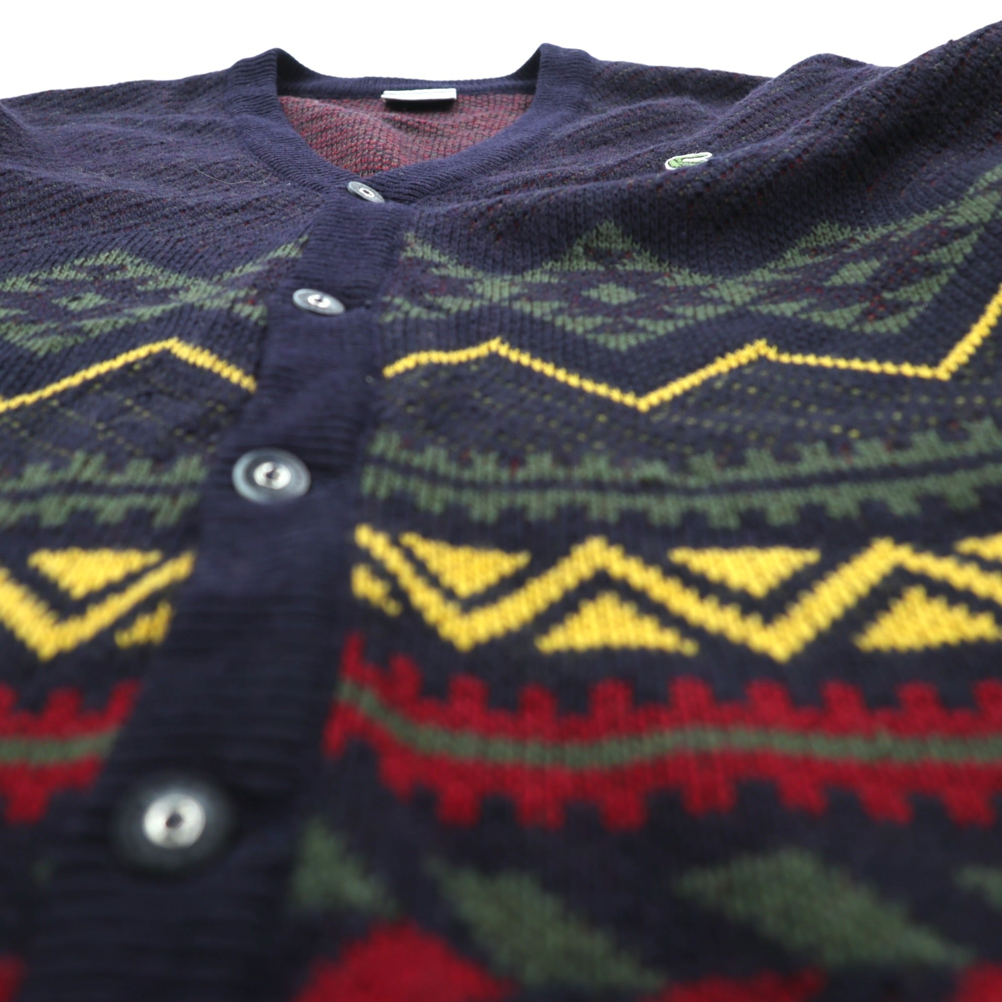 LACOSTE 80s French-made Vintage Knit Cardigan L French Lacoste Fair Isle Pattern