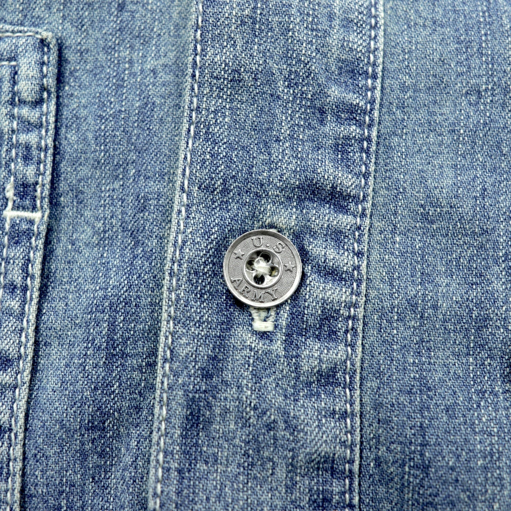 HOUSTON デニム プルオーバー シャツ L インディゴ USAコットン VINTAGE WASH ミリタリー 40696