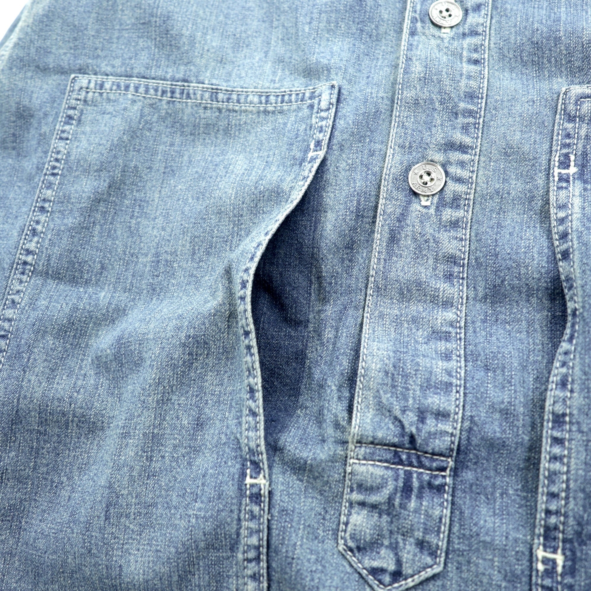 HOUSTON デニム プルオーバー シャツ L インディゴ USAコットン VINTAGE WASH ミリタリー 40696