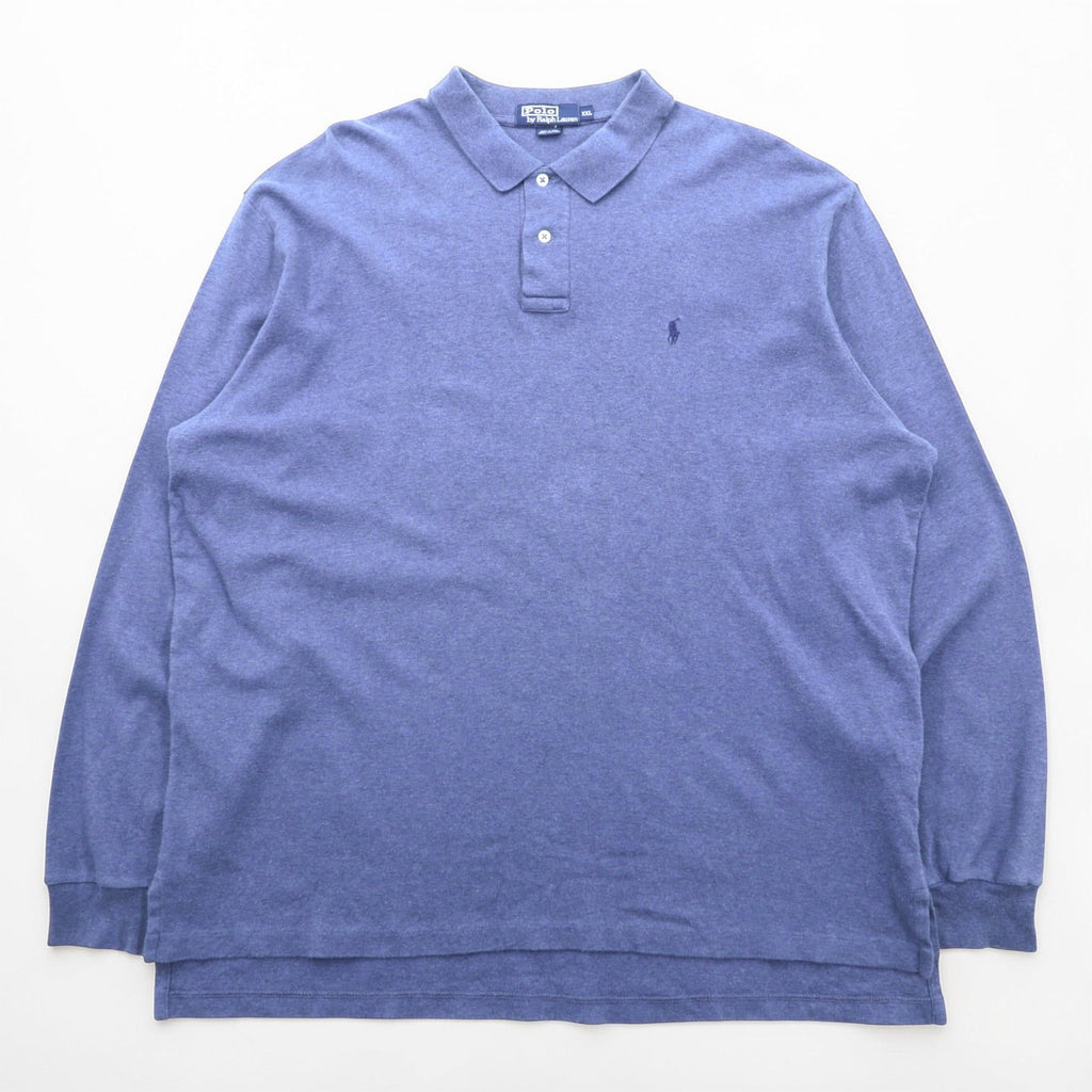 Polo Ralph Lauren 90s Long Sleeve Polo Shirt Rugby Shirt 2XL Blue Small Pony Logo Embroidery Made in Peru