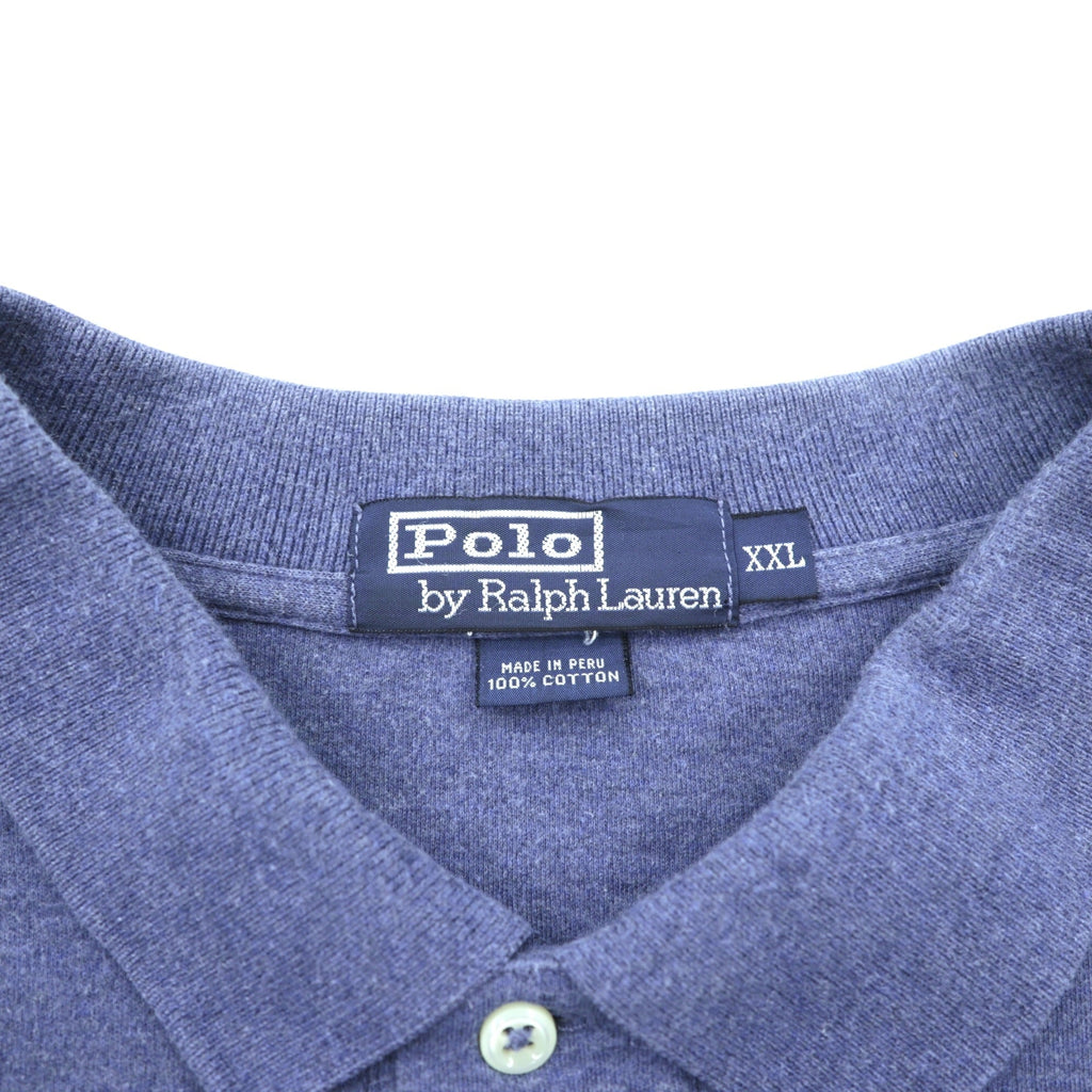 Polo Ralph Lauren 90s Long Sleeve Polo Shirt Rugby Shirt 2XL Blue Small Pony Logo Embroidery Made in Peru