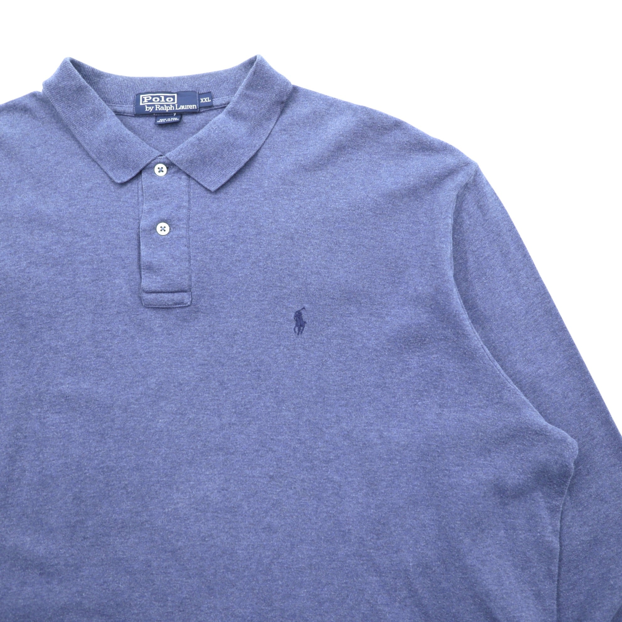 Polo Ralph Lauren 90s Long Sleeve Polo Shirt Rugby Shirt 2XL Blue Small Pony Logo Embroidery Made in Peru