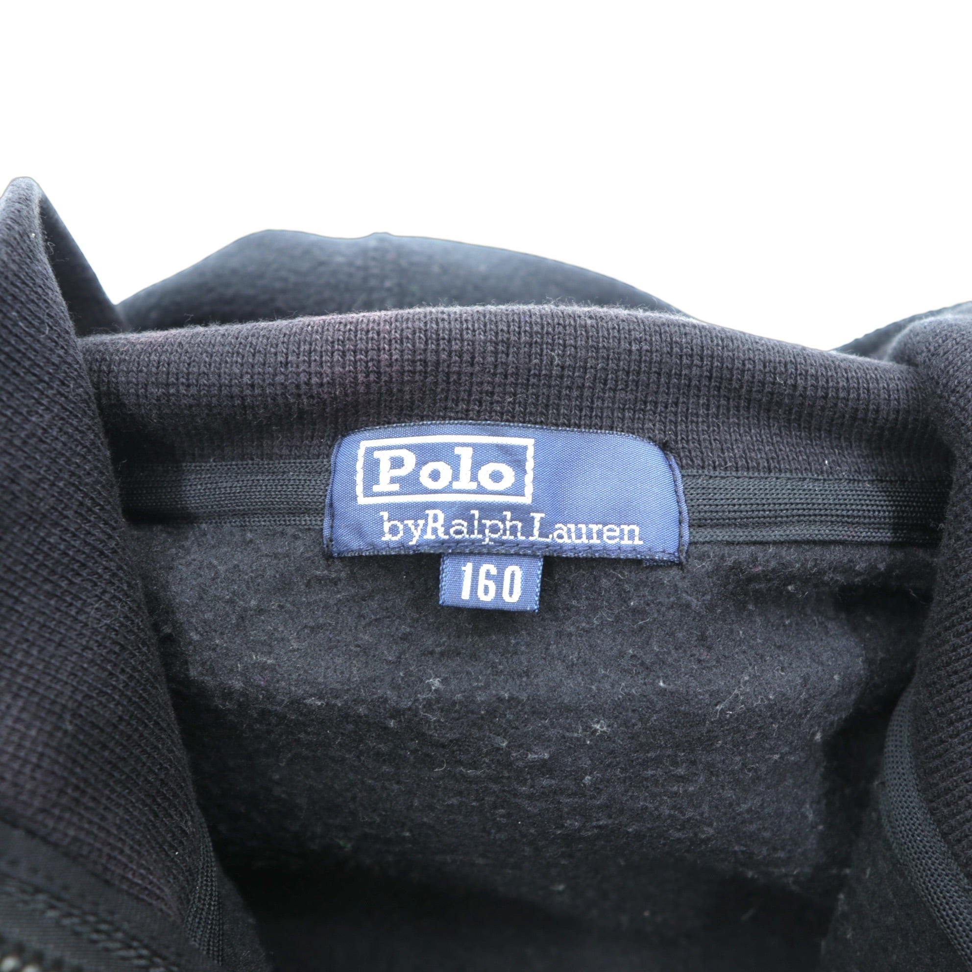 Polo Ralph Lauren 90年代 ビッグポニー刺繍 ハーフジップ フリース パーカー S ブラック 短丈 プルオーバー フロント カンガルーポケット