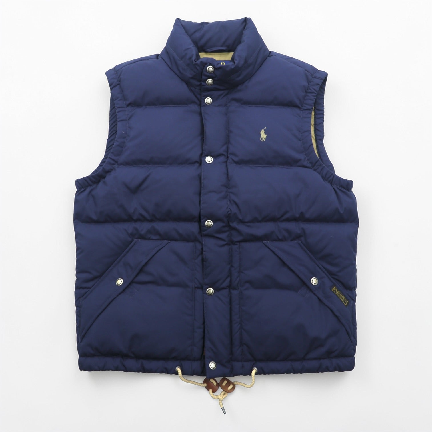 Polo Ralph Lauren ホワイトダック ダウンベスト M ネイビー ドローコード スモールポニー ロゴ 刺繍