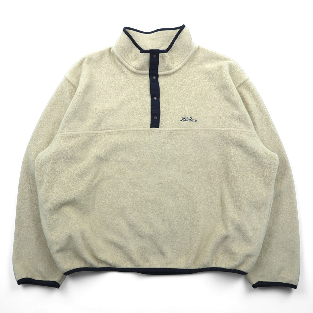 L.L.Bean 80s Snap-T Fleece Jacket XL Cream Pullover Script Logo Embroidered Side Pockets