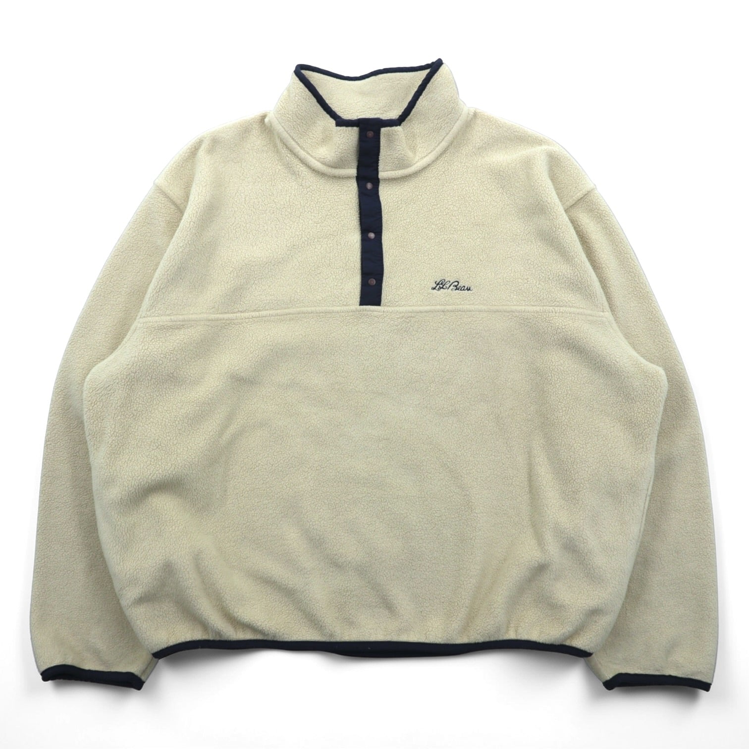 L.L.Bean 80s Snap-T Fleece Jacket XL Cream Pullover Script Logo Embroidered Side Pockets