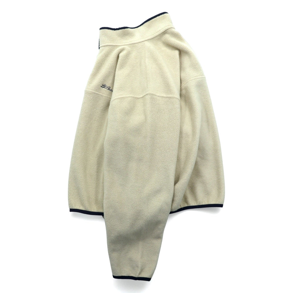 L.L.Bean 80s Snap-T Fleece Jacket XL Cream Pullover Script Logo Embroidered Side Pockets