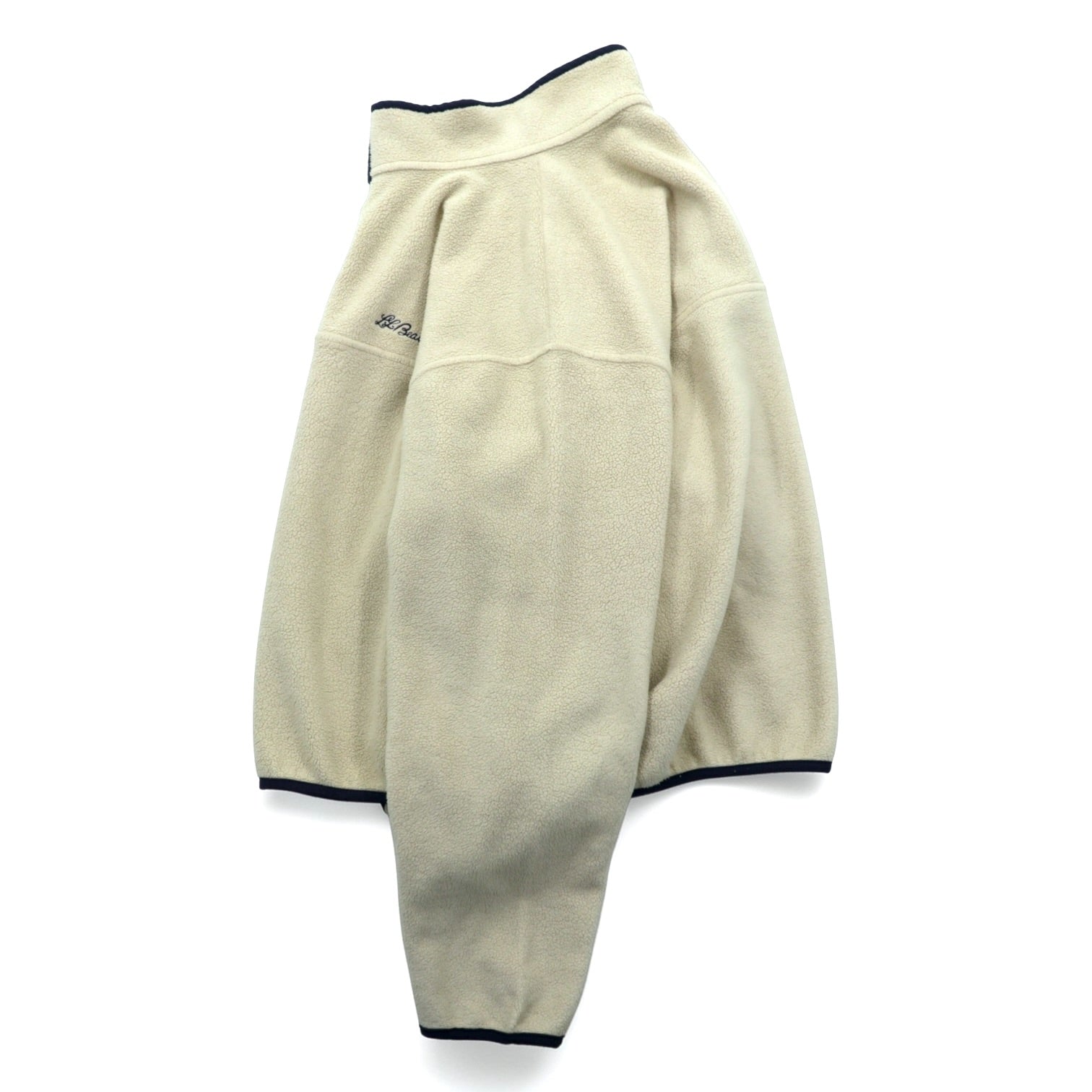L.L.Bean 80s Snap-T Fleece Jacket XL Cream Pullover Script Logo Embroidered Side Pockets