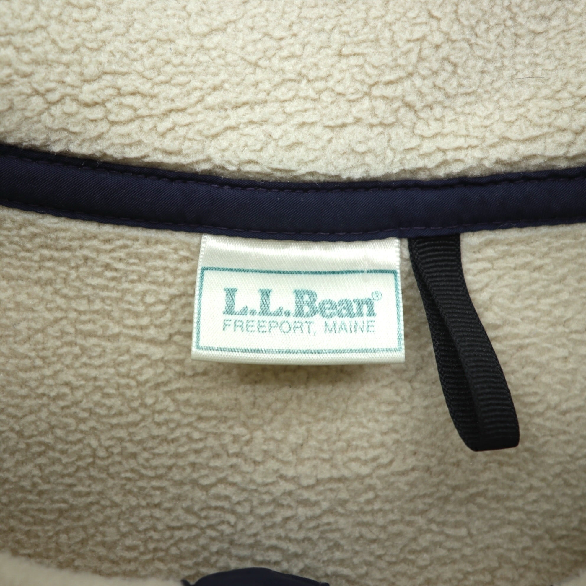 L.L.Bean 80s Snap-T Fleece Jacket XL Cream Pullover Script Logo Embroidered Side Pockets
