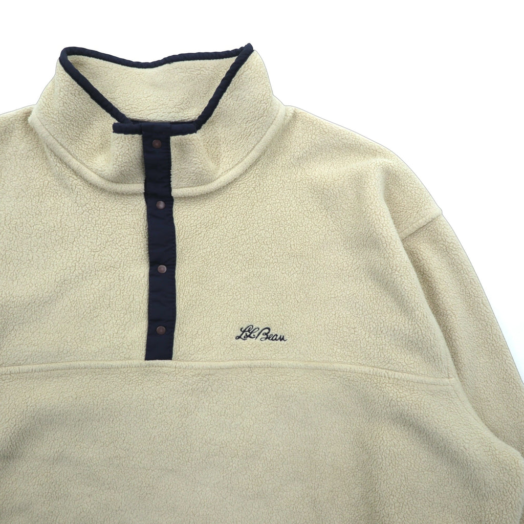L.L.Bean 80s Snap-T Fleece Jacket XL Cream Pullover Script Logo Embroidered Side Pockets
