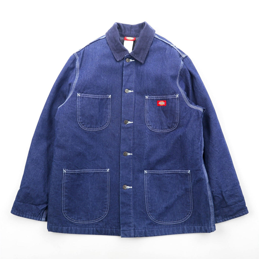 Dickies 90s Denim Chore Coat Coverall Work Jacket L Indigo Corduroy Collar Blanket Lined 3494NB
