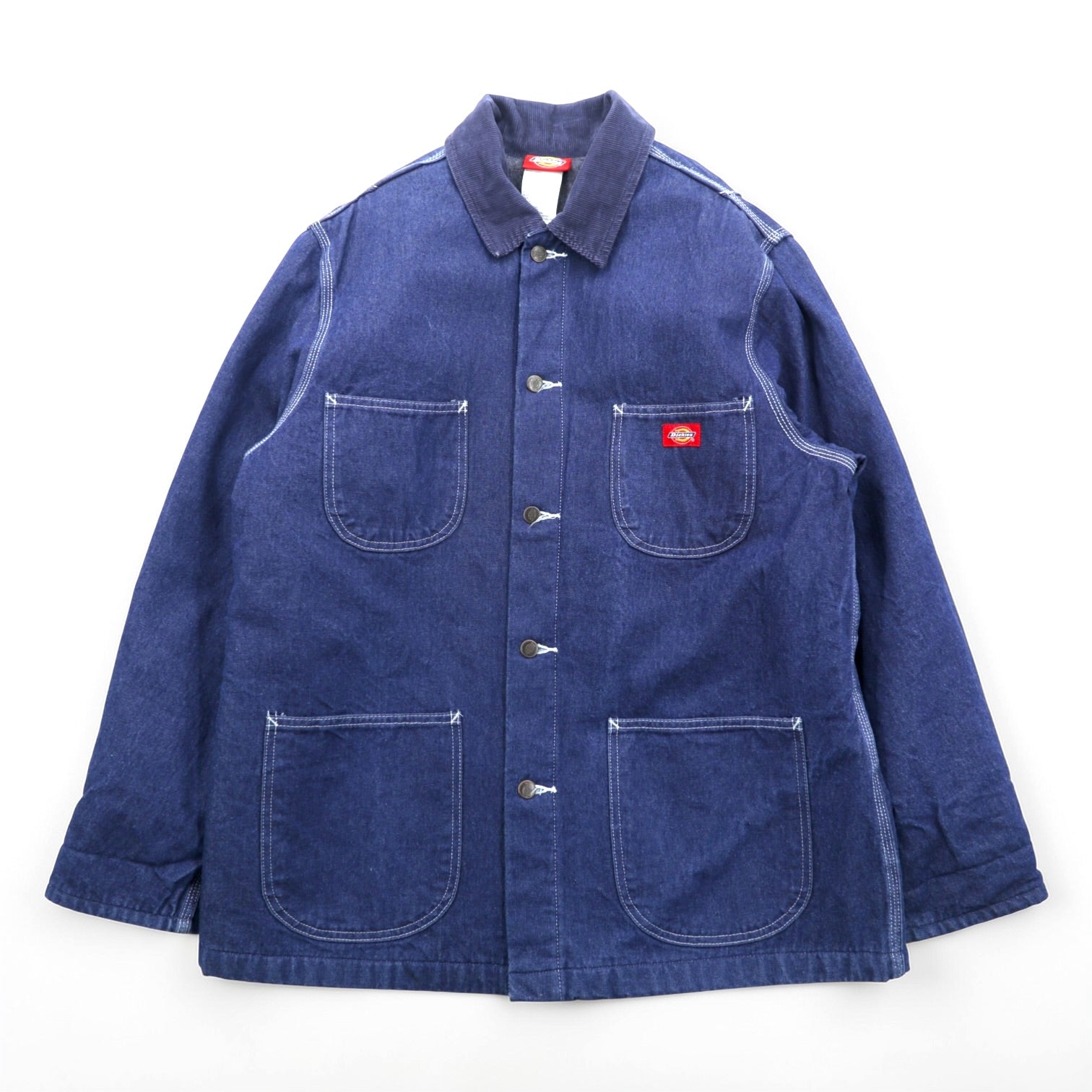 Dickies 90s Denim Chore Coat Coverall Work Jacket L Indigo Corduroy Collar Blanket Lined 3494NB