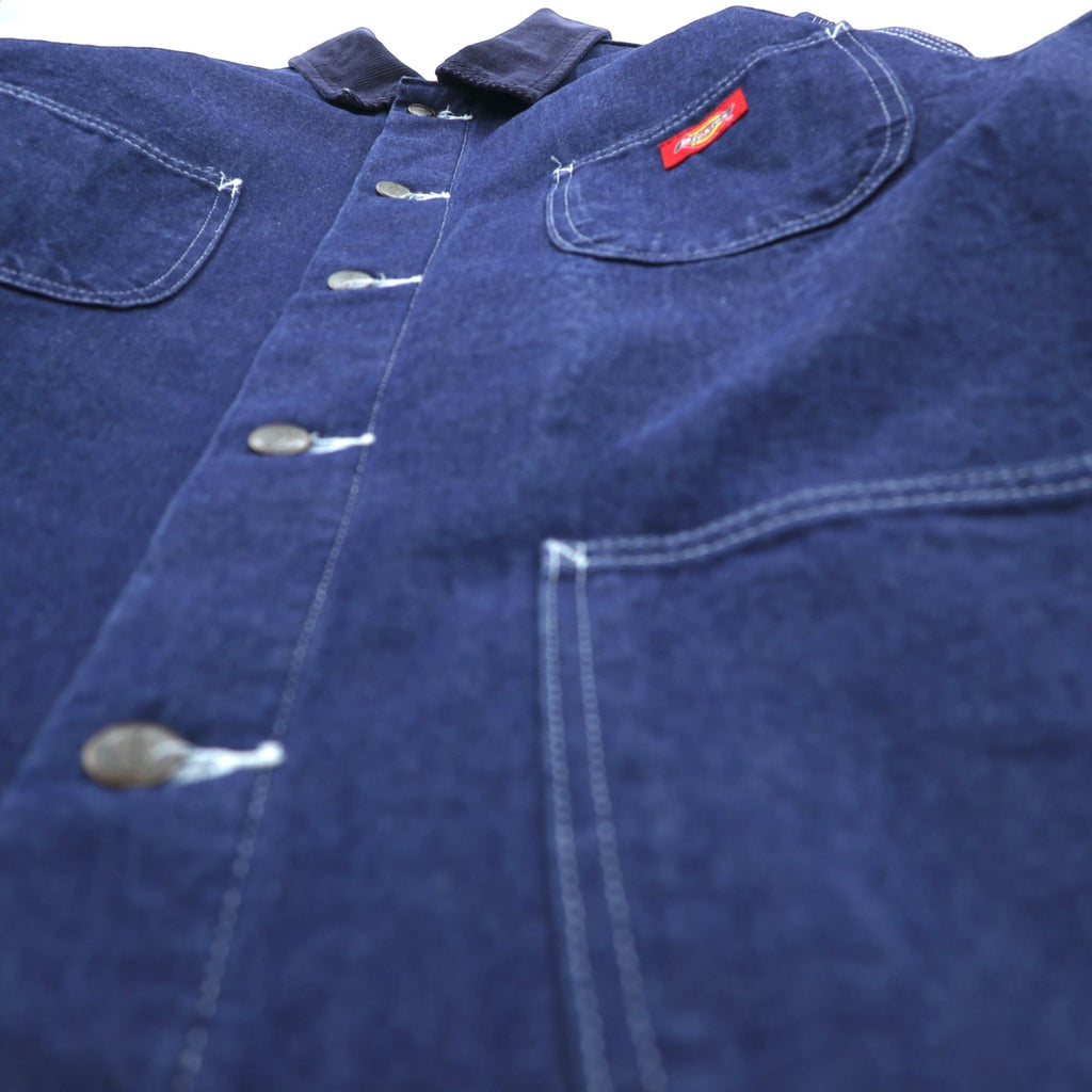 Dickies 90s Denim Chore Coat Coverall Work Jacket L Indigo Corduroy Collar Blanket Lined 3494NB