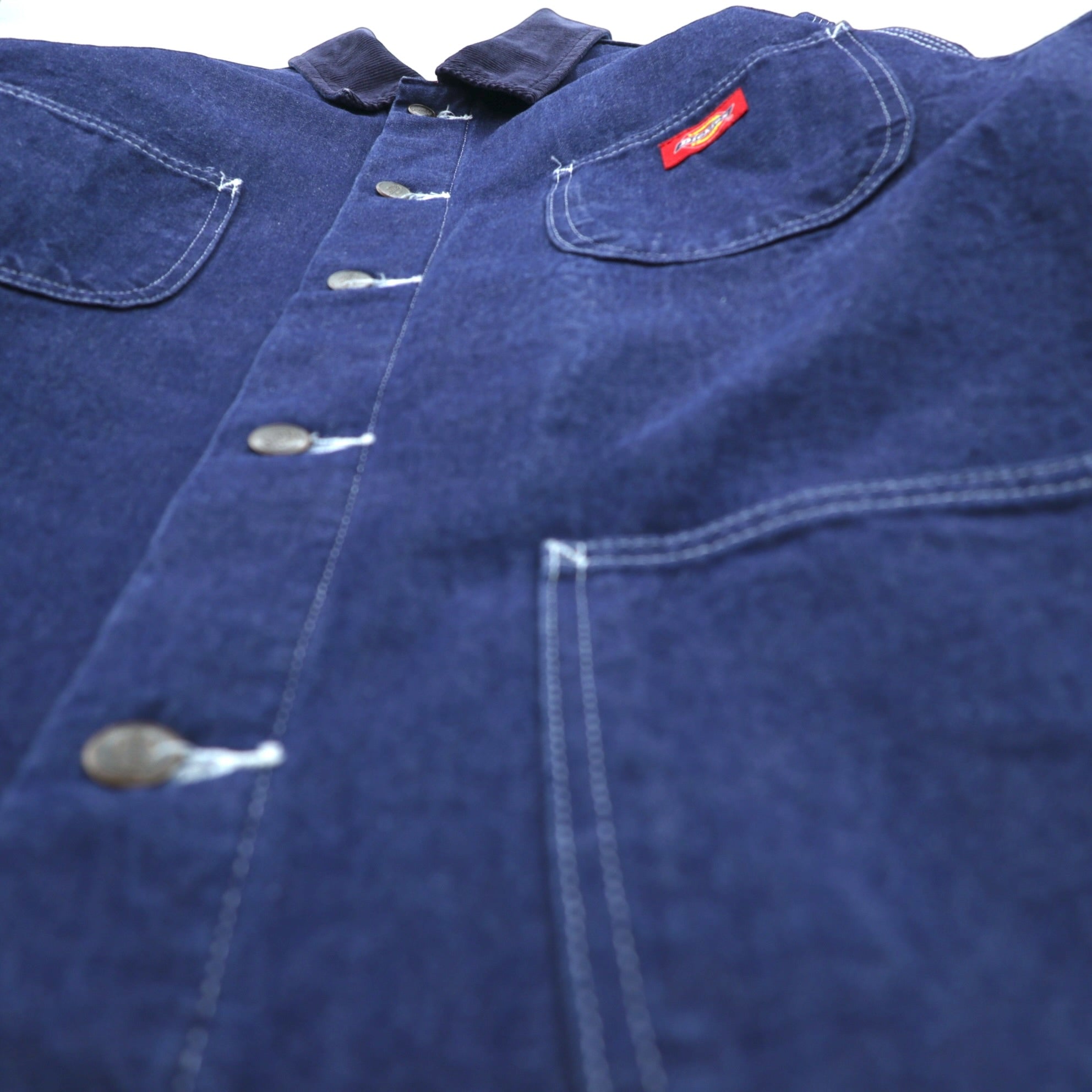 Dickies 90s Denim Chore Coat Coverall Work Jacket L Indigo Corduroy Collar Blanket Lined 3494NB