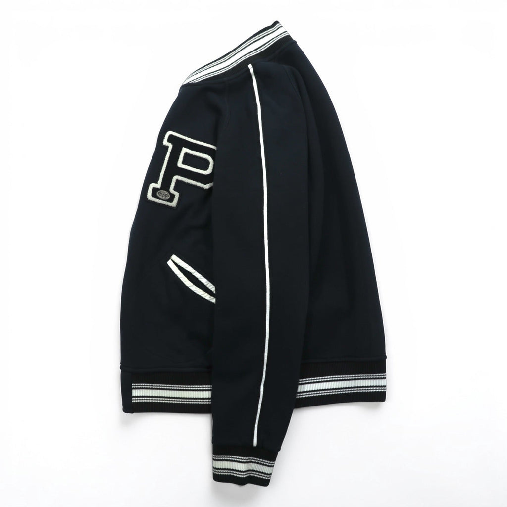 Polo Ralph Lauren Lettered Stadium Jacket Sweatshirt L Black Patch P Ribbed Line