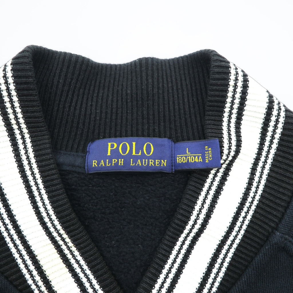 Polo Ralph Lauren Lettered Stadium Jacket Sweatshirt L Black Patch P Ribbed Line