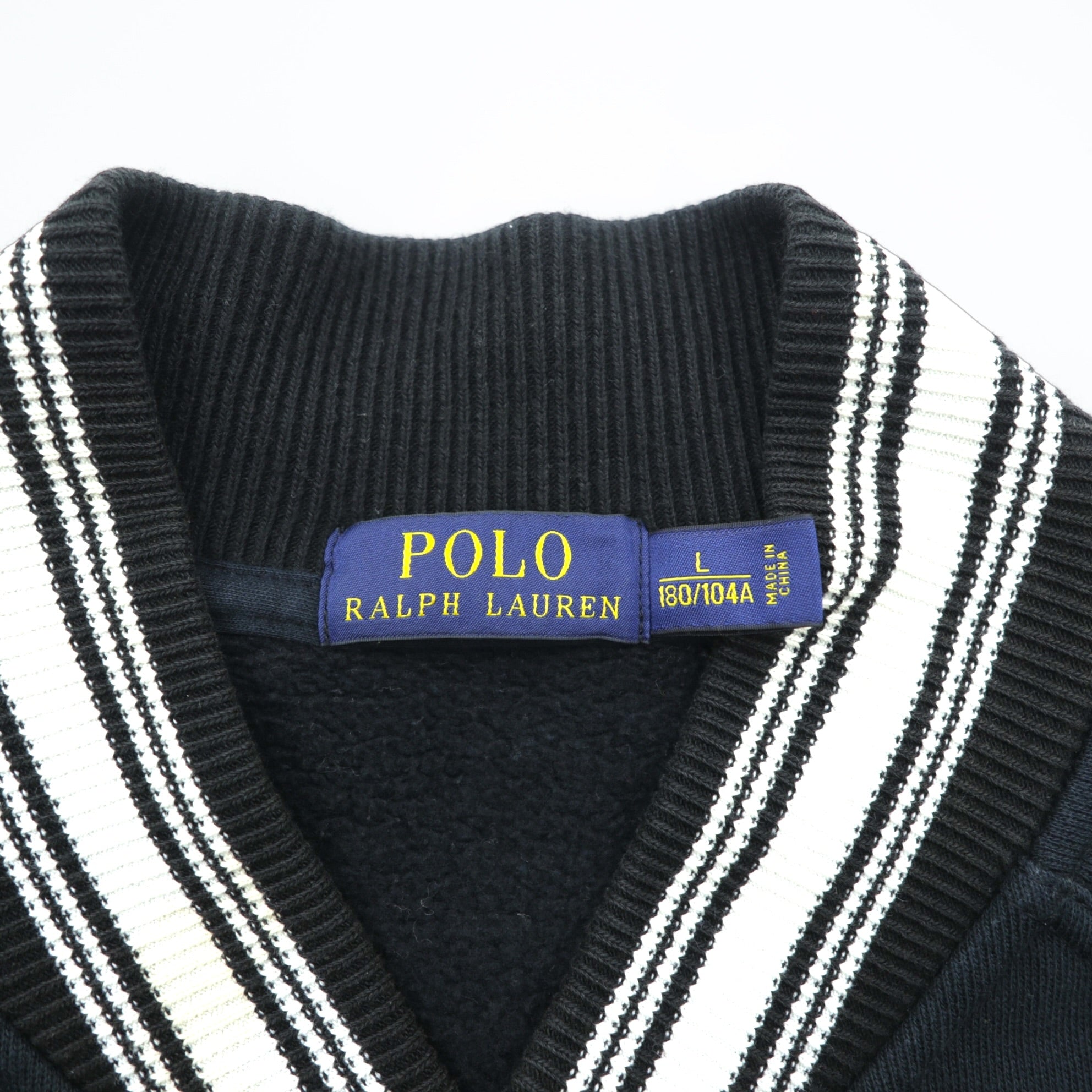 Polo Ralph Lauren Lettered Stadium Jacket Sweatshirt L Black Patch P Ribbed Line