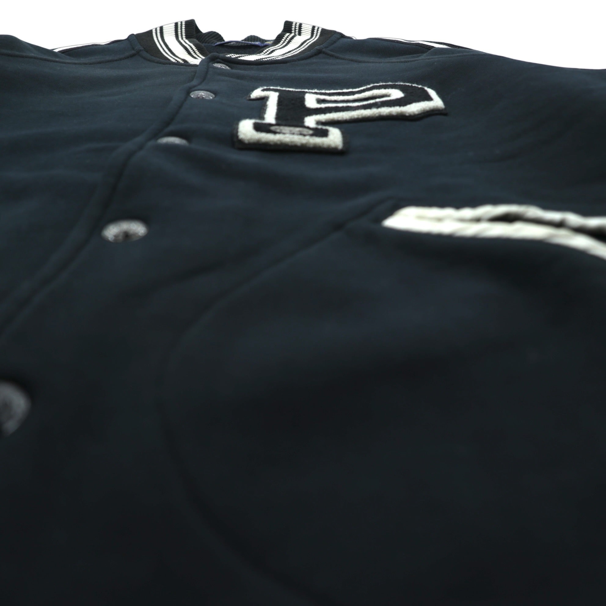 Polo Ralph Lauren Lettered Stadium Jacket Sweatshirt L Black Patch P Ribbed Line