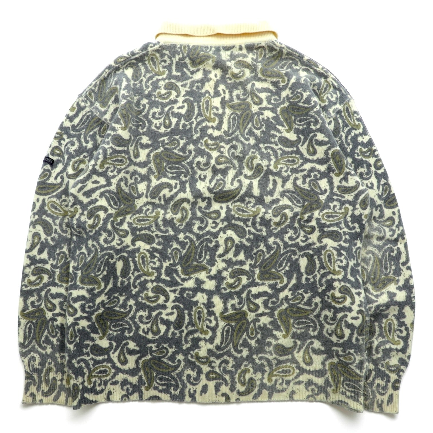 HUGO BOSS 90s Vintage Polo Knit Sweater XL Beige All-over Paisley