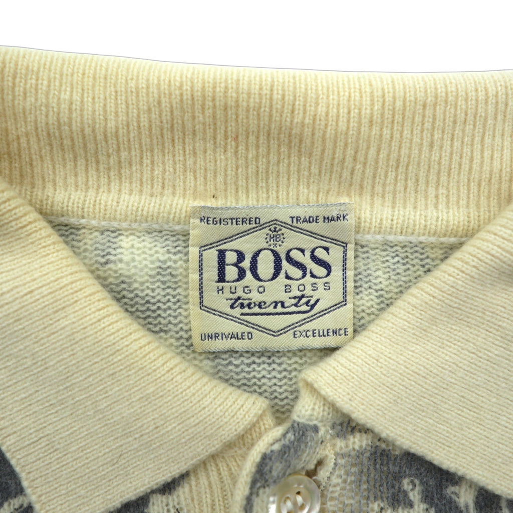 HUGO BOSS 90s Vintage Polo Knit Sweater XL Beige All-over Paisley