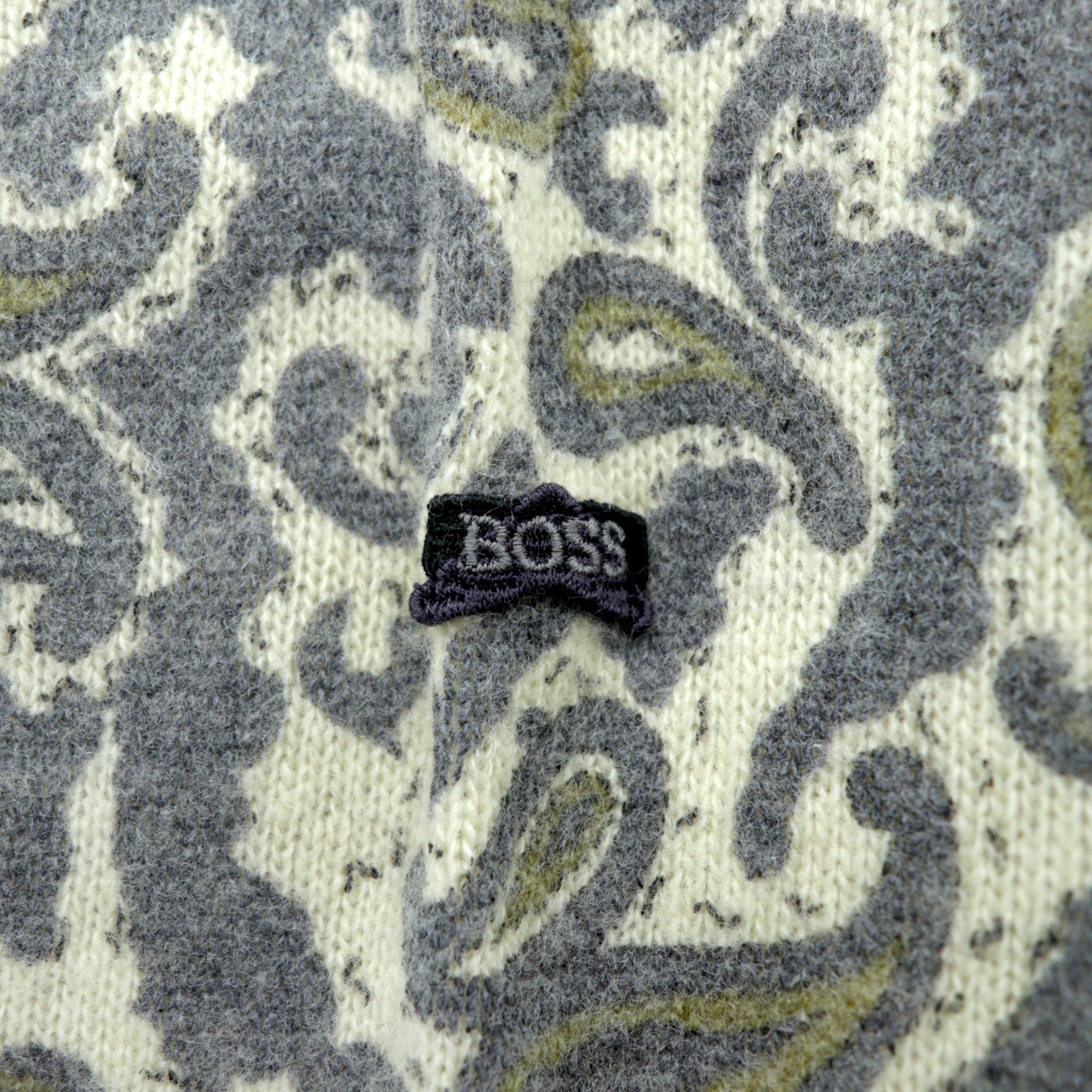 HUGO BOSS 90s Vintage Polo Knit Sweater XL Beige All-over Paisley