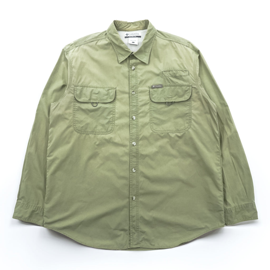 Columbia アウトドア 長袖 シャツ L カーキ フィッシング メッシュ ベンチレーション AM7617
