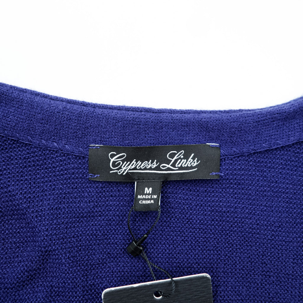Cypress Links V-Neck Knit Cardigan M Navy Acrylic Unused