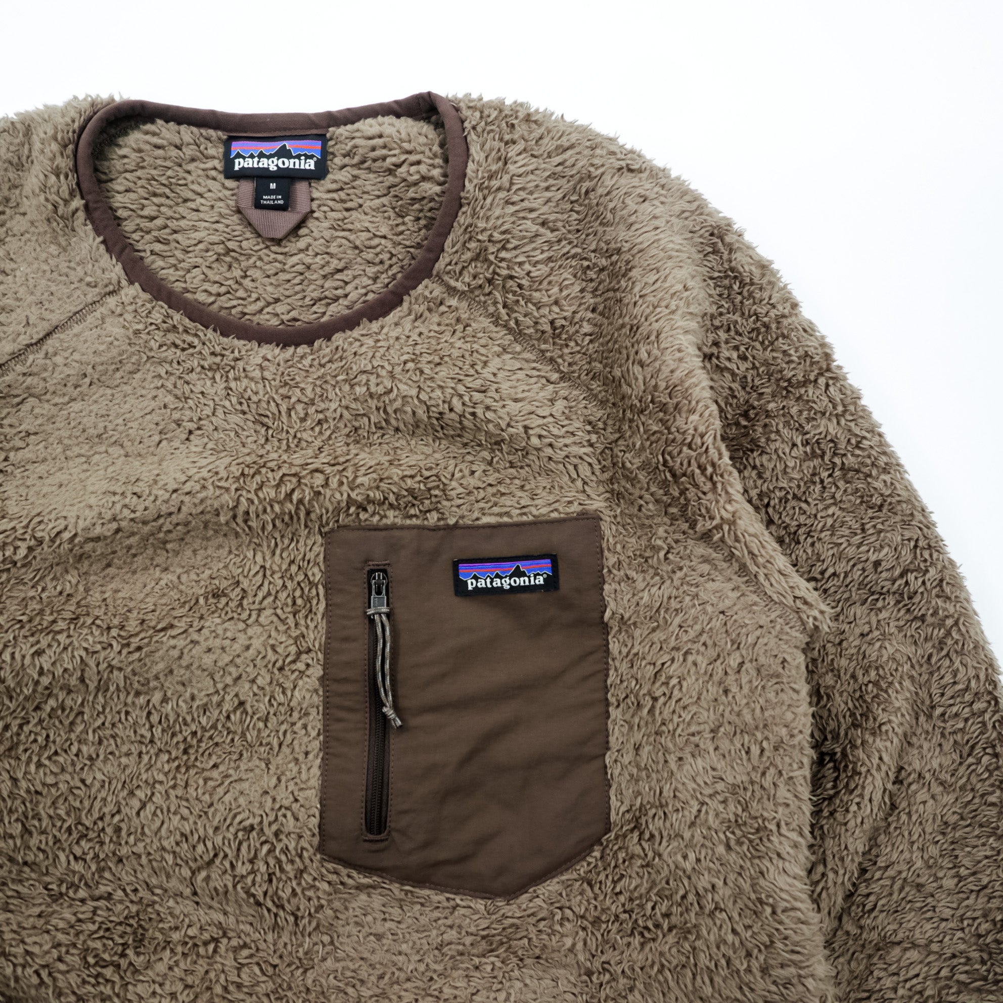 Patagonia Los Gatos Crew Boa Fleece Pullover M Brown Chest Pocket Side Pockets STY25895 FA22