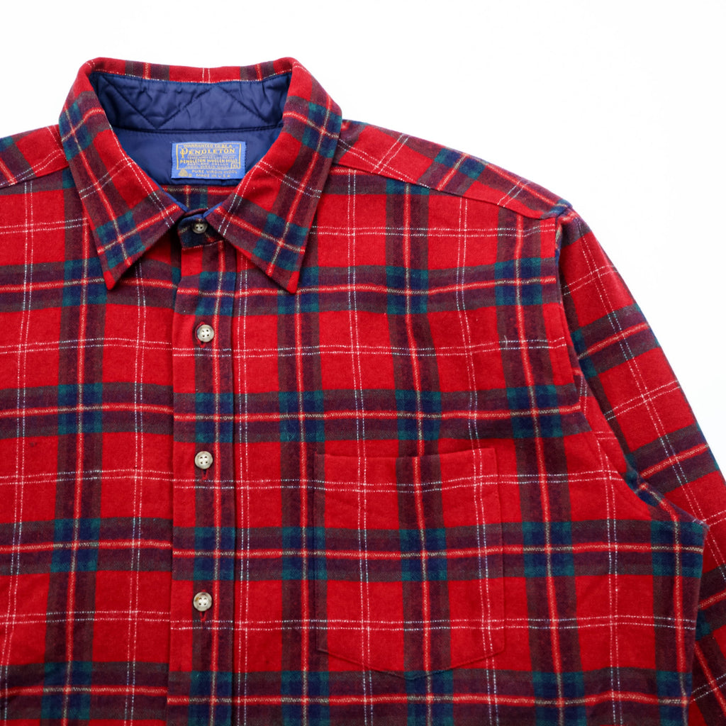 PENDLETON 70s Made in USA Vintage Wool Flannel Shirt XL Plaid Chest Pocket