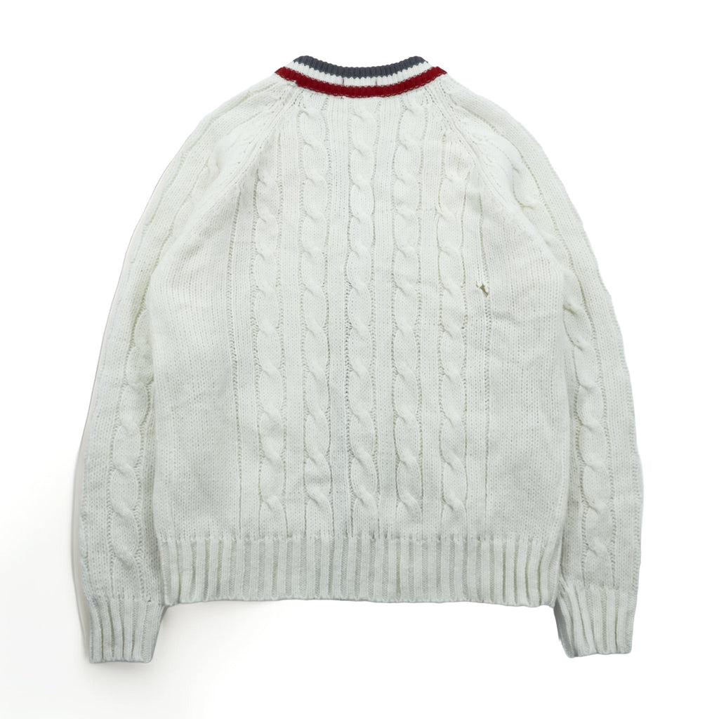 IZOD LACOSTE 70年代 ヴィンテージ ニット カーディガン M ホワイト 糸巻タグ トリコロール