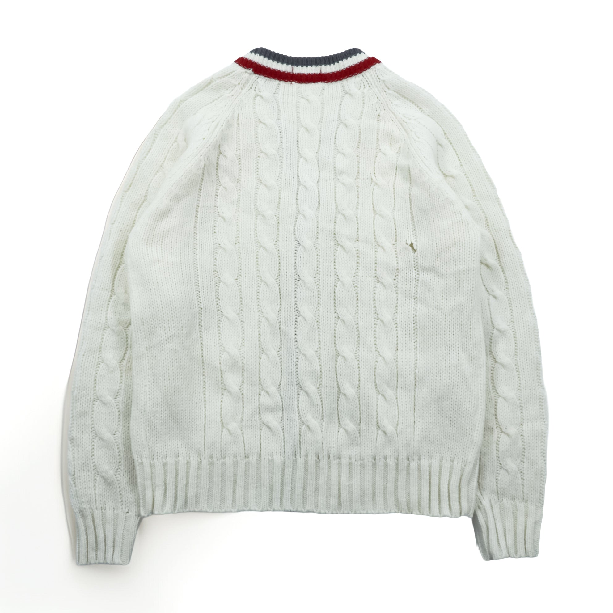 IZOD LACOSTE 70年代 ヴィンテージ ニット カーディガン M ホワイト 糸巻タグ トリコロール