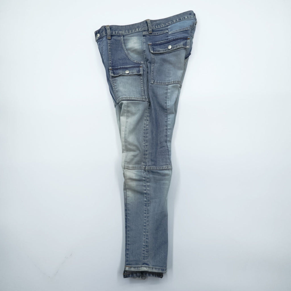 John UNDERCOVER Denim Pants Jeans Bush Pants M Indigo Stretch Cargo Pockets Paneled Remake Reconstructed JUQ4501-1 Made in Japan