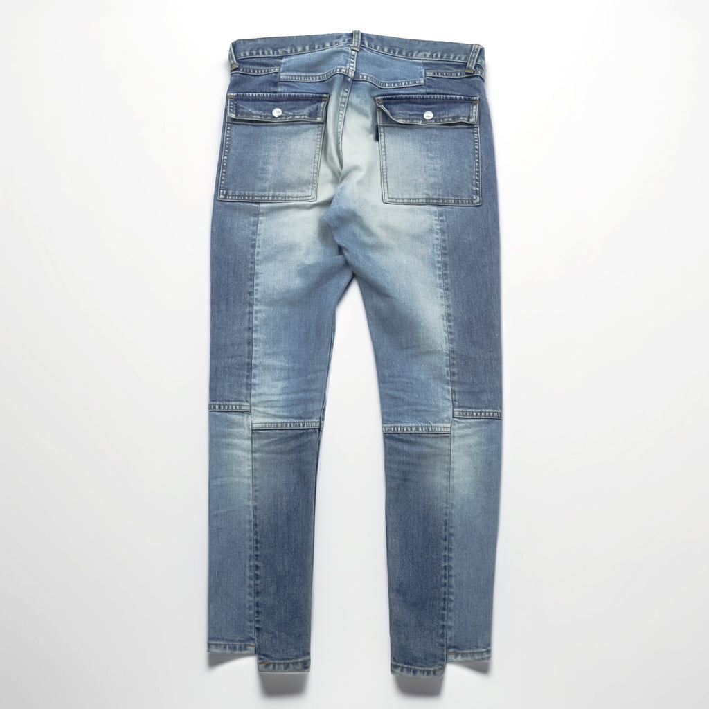 John UNDERCOVER Denim Pants Jeans Bush Pants M Indigo Stretch Cargo Pockets Paneled Remake Reconstructed JUQ4501-1 Made in Japan