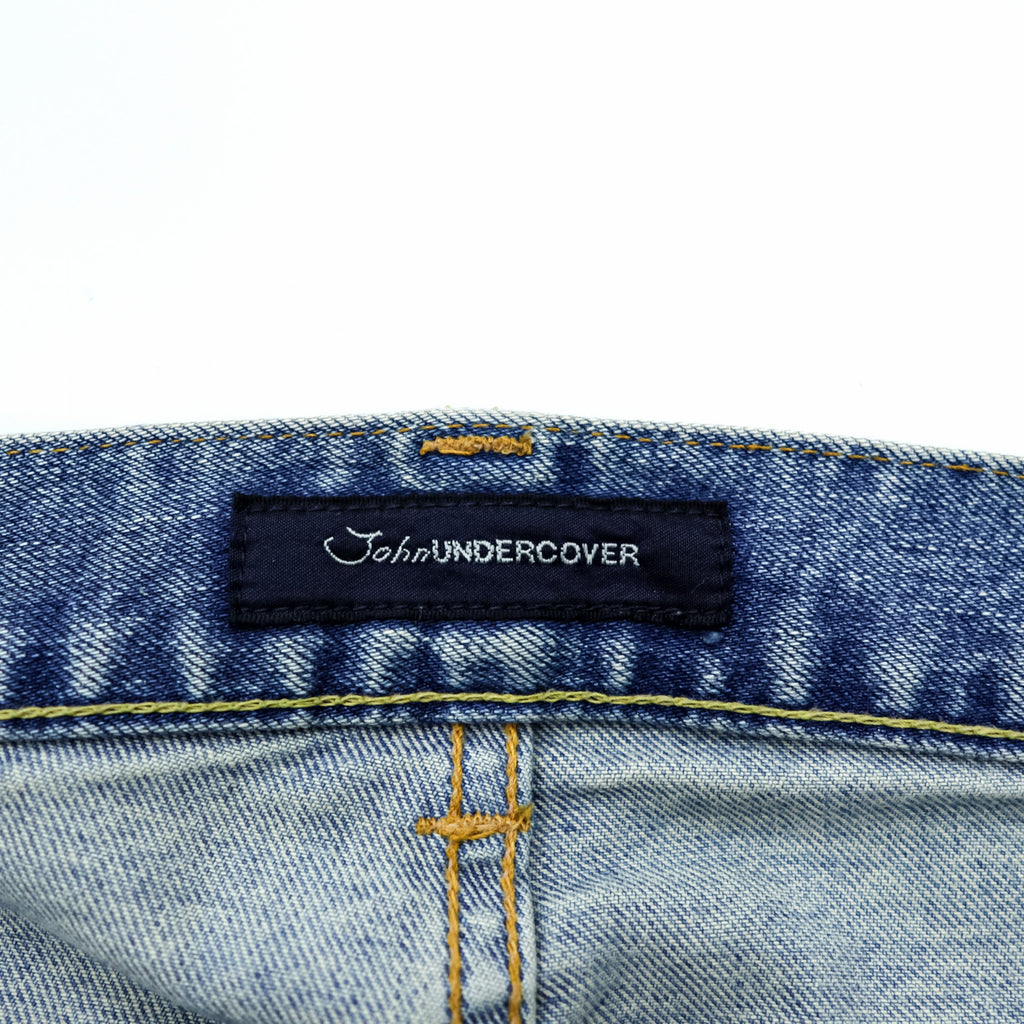 John UNDERCOVER Denim Pants Jeans Bush Pants M Indigo Stretch Cargo Pockets Paneled Remake Reconstructed JUQ4501-1 Made in Japan