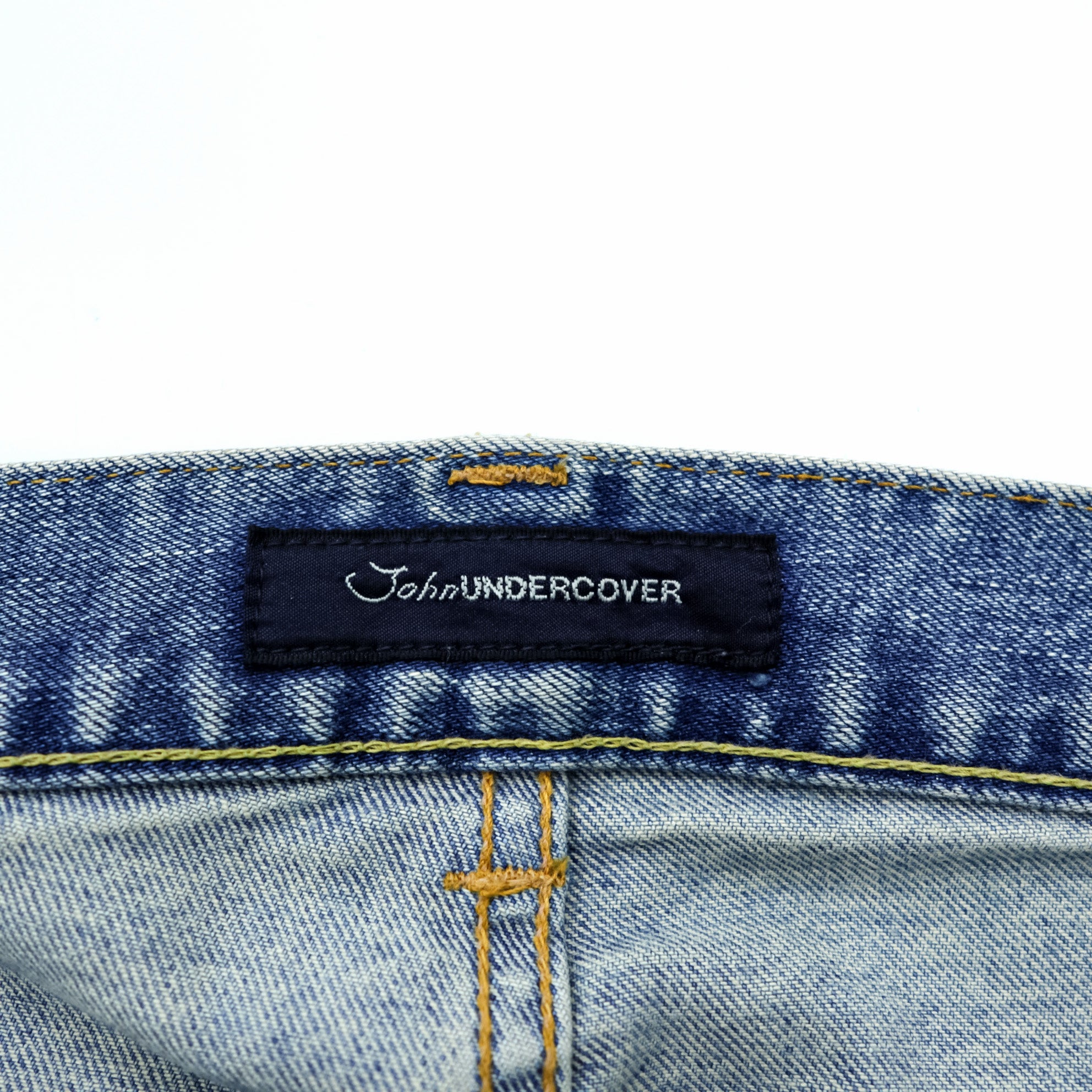 John UNDERCOVER Denim Pants Jeans Bush Pants M Indigo Stretch Cargo Pockets Paneled Remake Reconstructed JUQ4501-1 Made in Japan