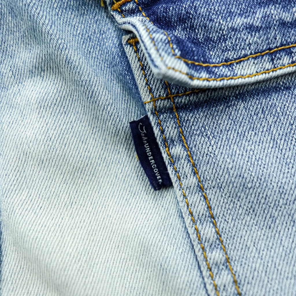 John UNDERCOVER Denim Pants Jeans Bush Pants M Indigo Stretch Cargo Pockets Paneled Remake Reconstructed JUQ4501-1 Made in Japan