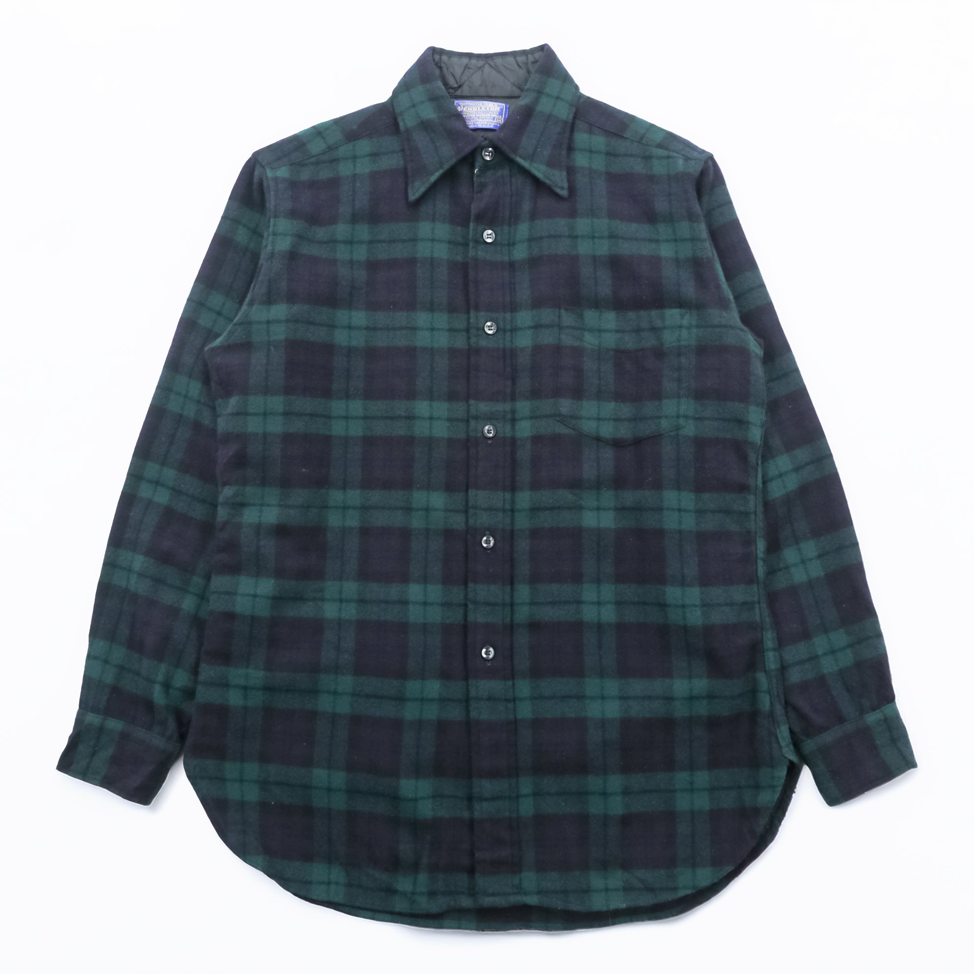 PENDLETON 70s USA Vintage Blackwatch Wool Flannel Shirt M Plaid Navy Green