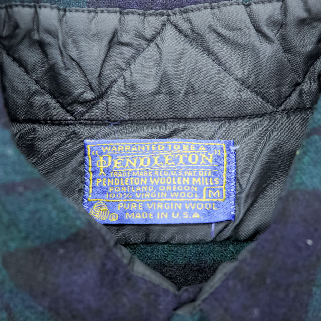 PENDLETON 70s USA Vintage Blackwatch Wool Flannel Shirt M Plaid Navy Green