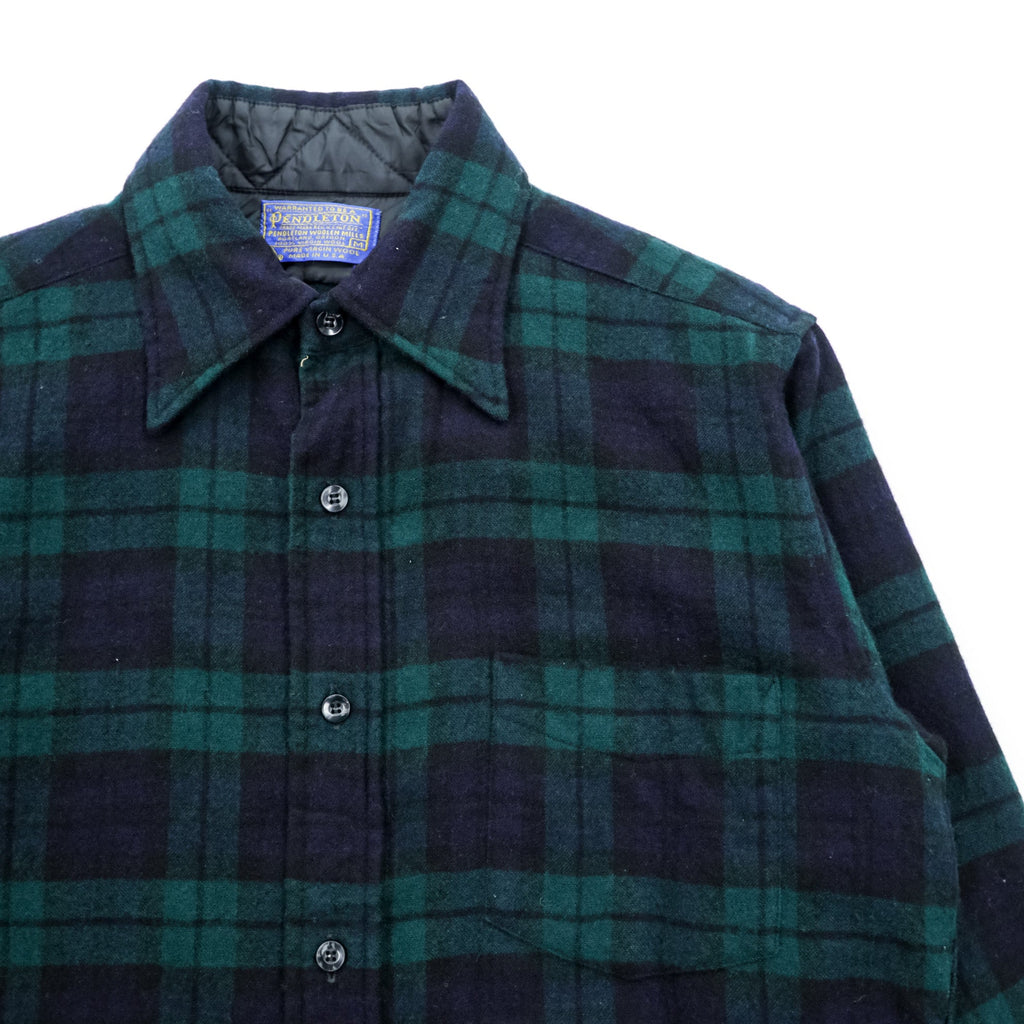 PENDLETON 70s USA Vintage Blackwatch Wool Flannel Shirt M Plaid Navy Green