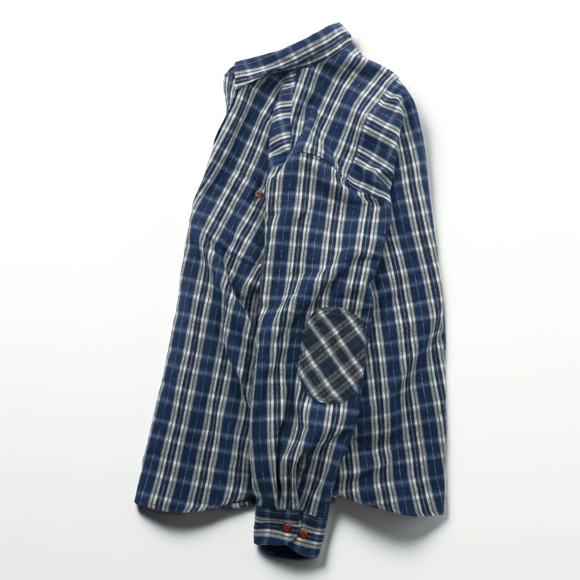 PENDLETON Flannel Shirt XL Blue Plaid Thomas Kay Collection Elbow Patches Chest Pockets