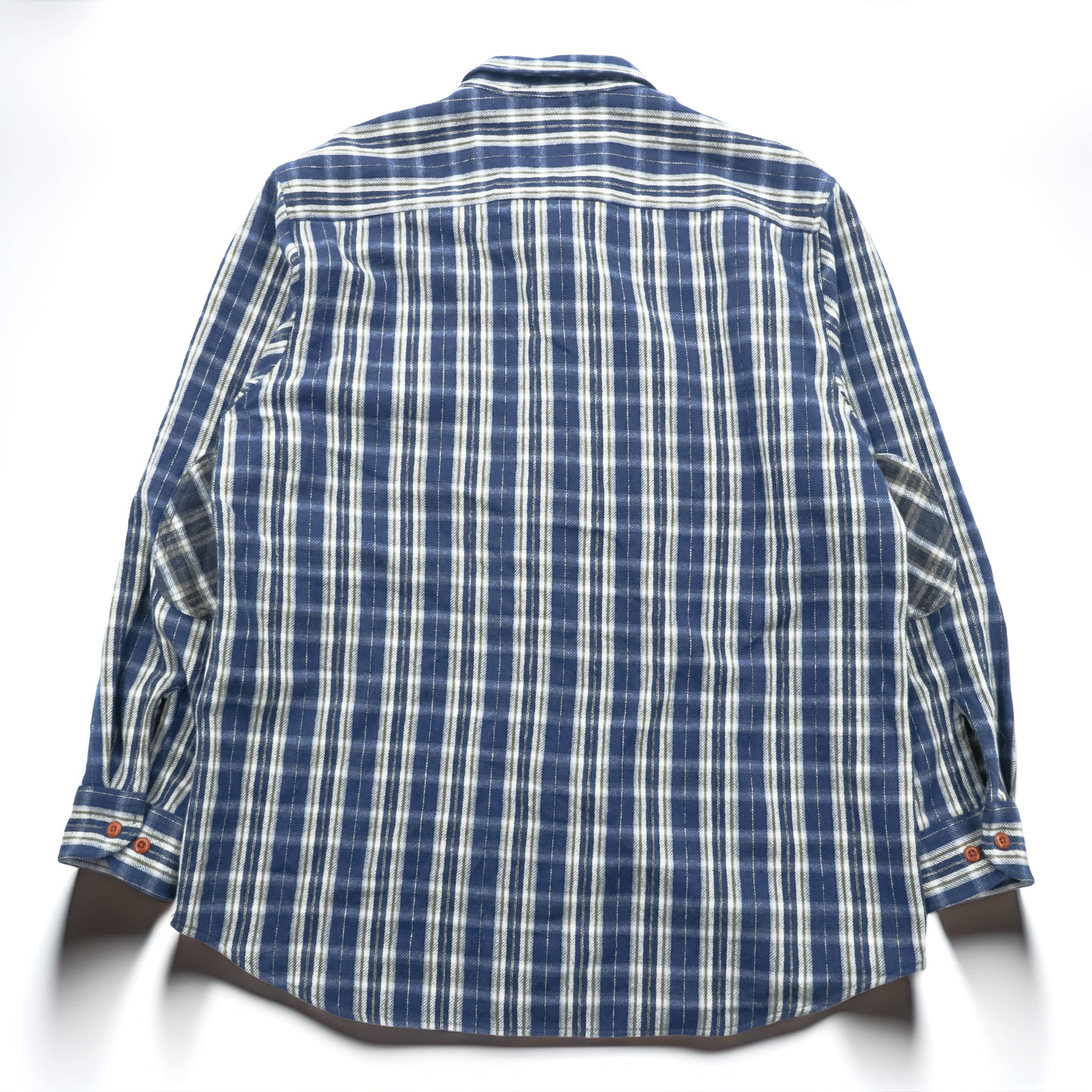 PENDLETON Flannel Shirt XL Blue Plaid Thomas Kay Collection Elbow Patches Chest Pockets