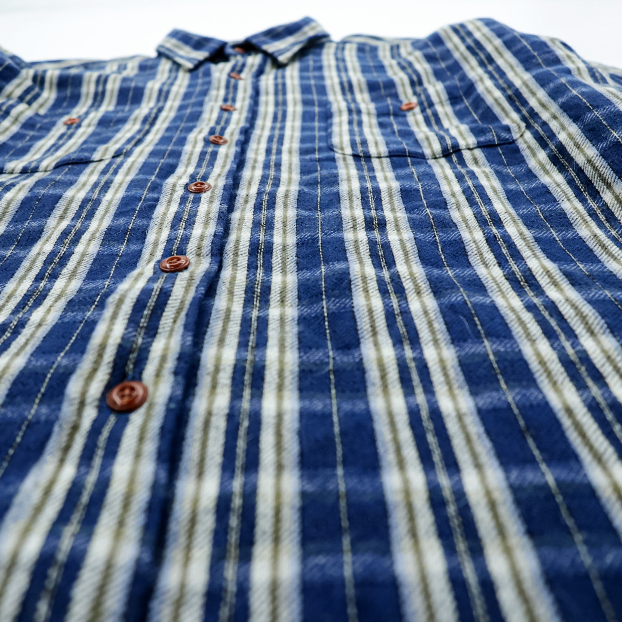 PENDLETON Flannel Shirt XL Blue Plaid Thomas Kay Collection Elbow Patches Chest Pockets