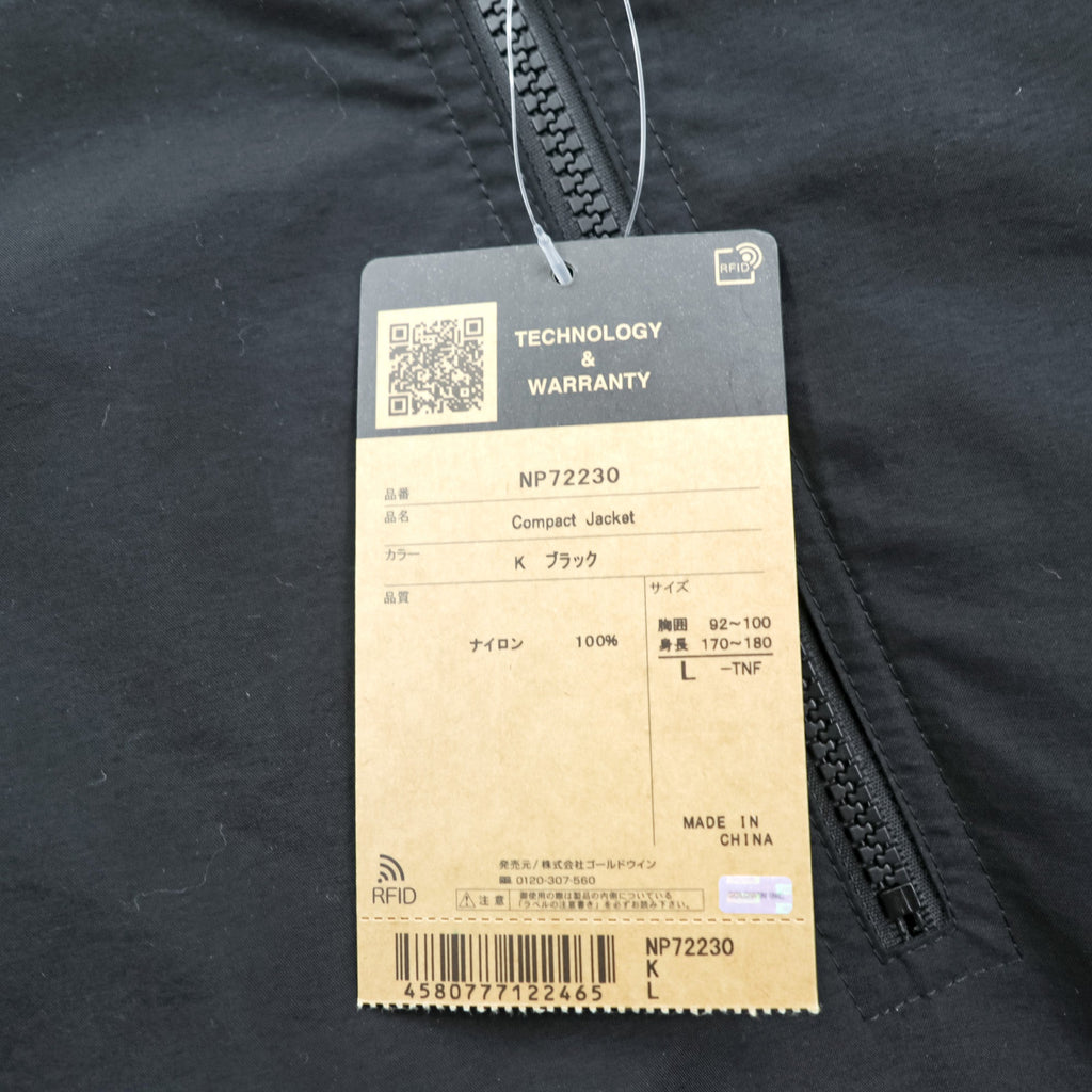 THE NORTH FACE Compact Jacket Mountain Parka L Black Nylon Waterproof Shell Drawcord NP72230 Unused