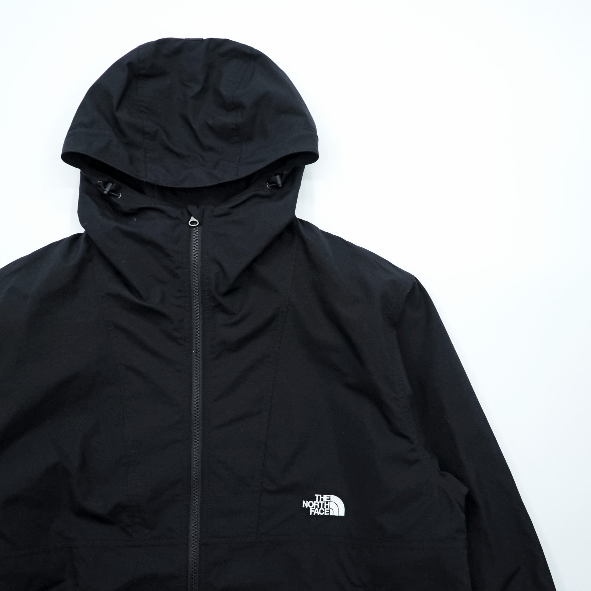 THE NORTH FACE Compact Jacket Mountain Parka L Black Nylon Waterproof Shell Drawcord NP72230 Unused