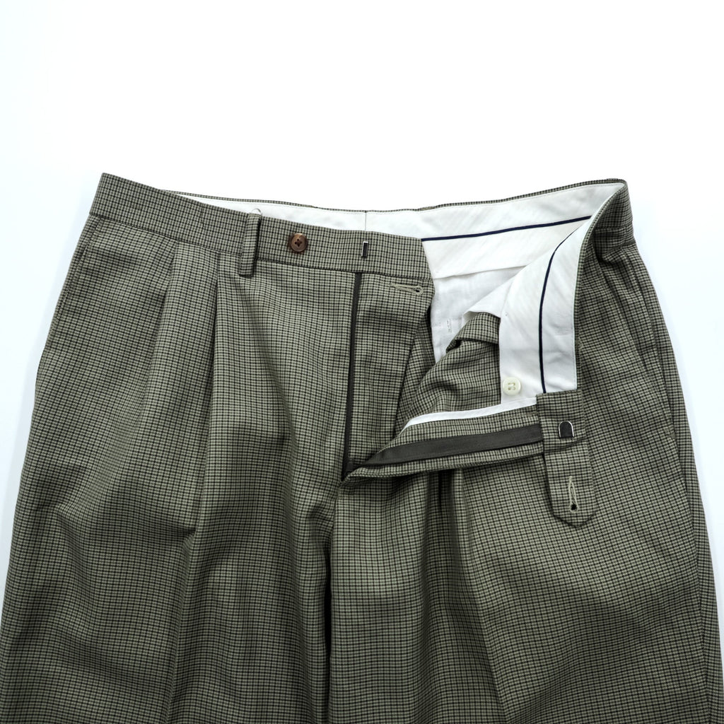 Ralph Lauren 90s Two-Pleat Trousers L Beige Gun Club Check Double Cuffs