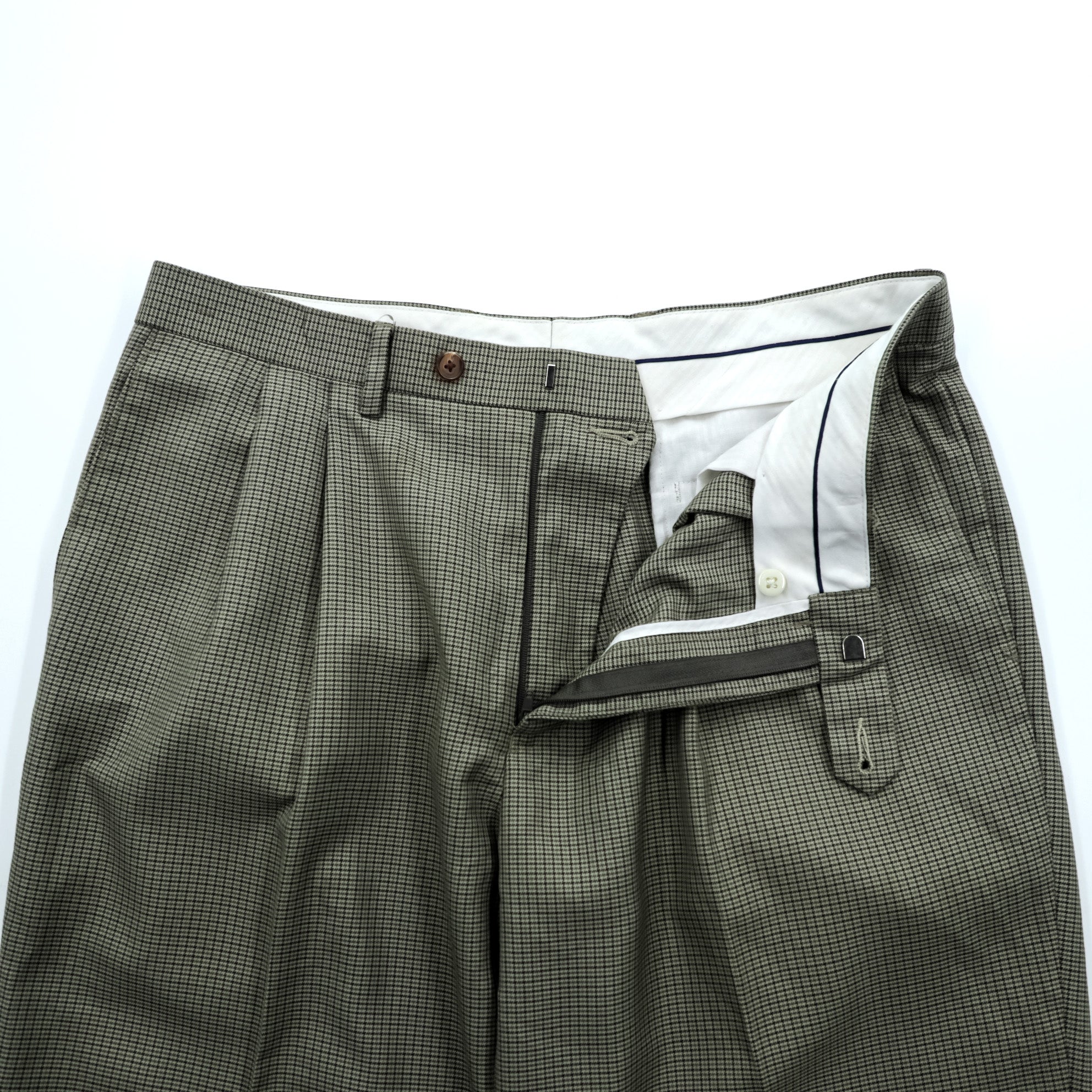 Ralph Lauren 90s Two-Pleat Trousers L Beige Gun Club Check Double Cuffs