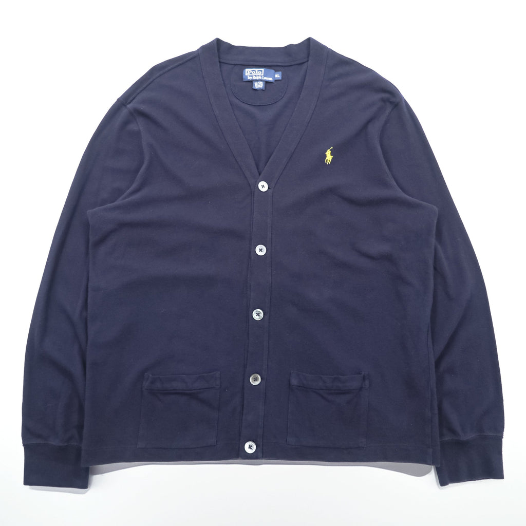 Polo Ralph Lauren 鹿の子 ニット Vネック カーディガン XL ネイビー スモールポニー ロゴ 刺繍